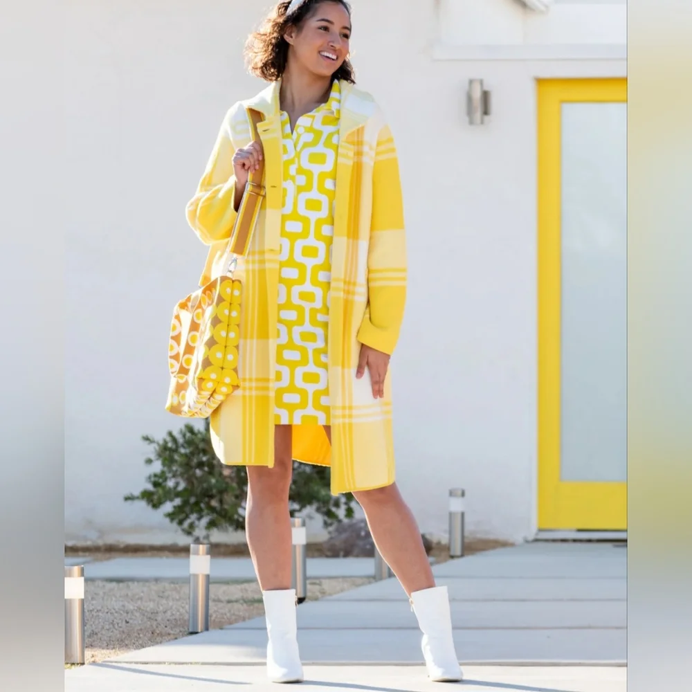 Lesley Evers Natalie Coat In Lemon Yellow Plaid Size Medium NWT - Picture 13 of 13